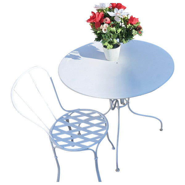 Garden furniture with a chair and a pedestal table early 20th 