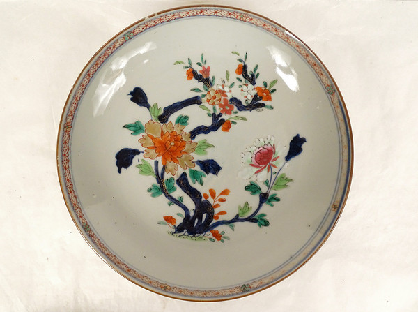 Coppia Piatti Cavi in Porcellana Cina Imari Fiori Peonie Qianlong XVIII Secolo