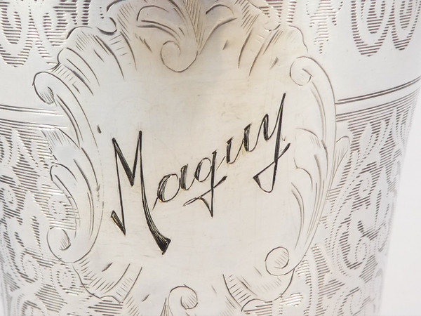 Timpani in solid silver engraved with the first name MAGUY 