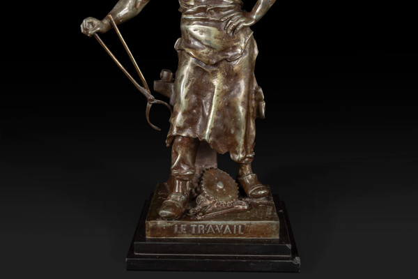« LE TRAVAIL » Bronzestatue von Emile Louis Picault (1833-1915):