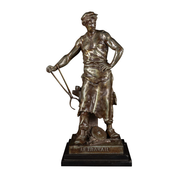 « LE TRAVAIL » Bronzestatue von Emile Louis Picault (1833-1915):