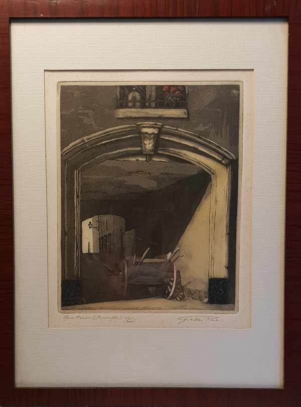 Colored engraving, numbered and signed, "RUE HERIS" by GIELIS PIERRE: