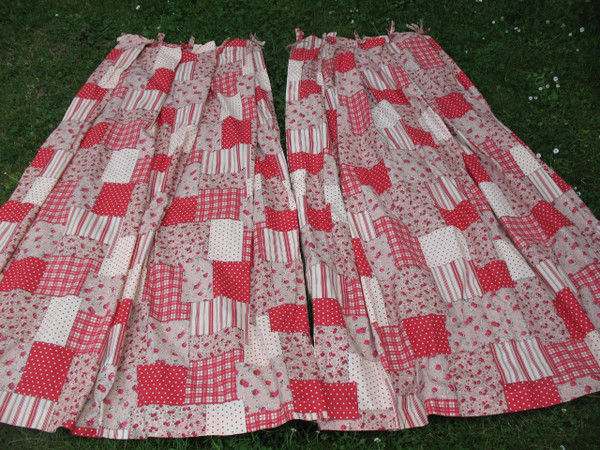 Pair of pure cotton patchwork style country decor curtains