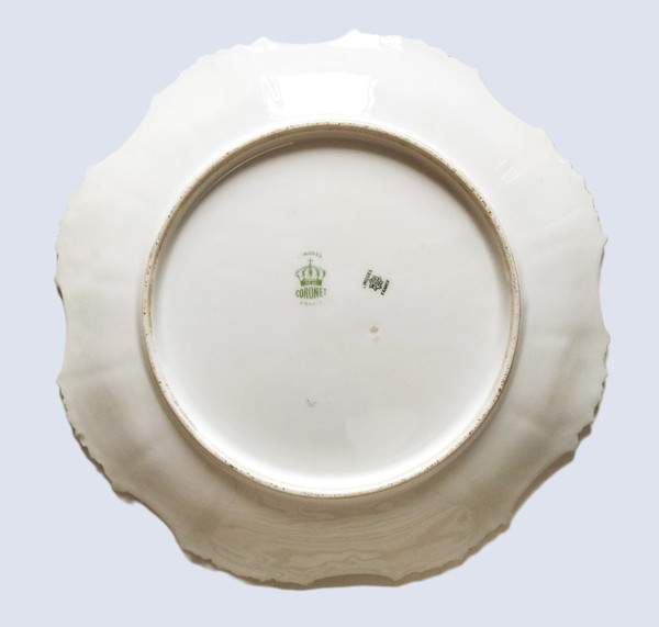 Piatto in porcellana di Limoges con decoro pesci dipinto a mano 