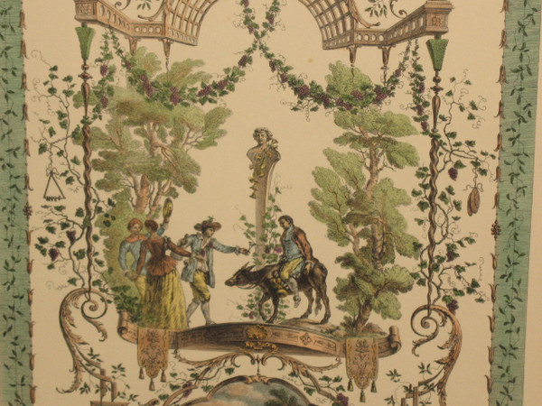 Bacchic feast after Watteau color engraving by J. Moyreau framed d: 66 x 91 cm 