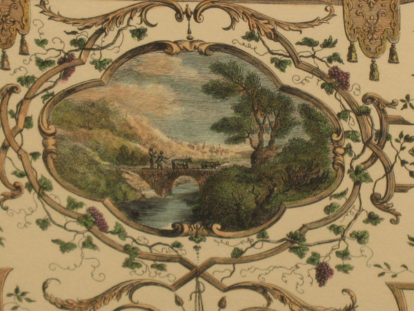 Bacchic feast after Watteau color engraving by J. Moyreau framed d: 66 x 91 cm 