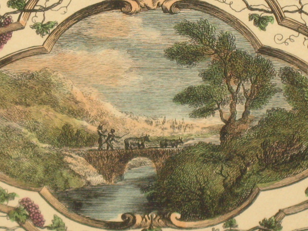 Bacchic feast after Watteau color engraving by J. Moyreau framed d: 66 x 91 cm 