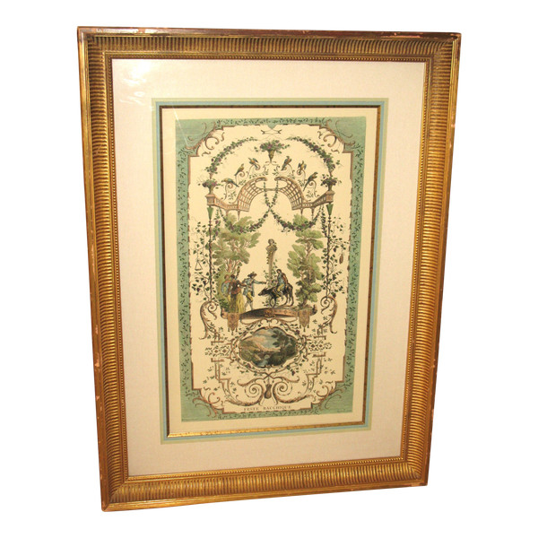 Bacchic feast after Watteau color engraving by J. Moyreau framed d: 66 x 91 cm 