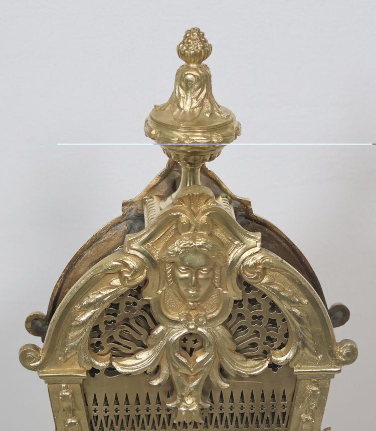 Fire screen fan in gilded bronze and brass Napoleon III period