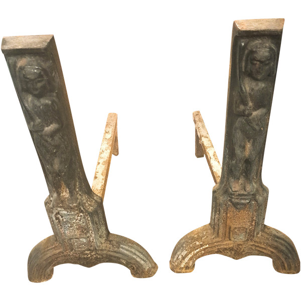 Pairs of Gothic Fireplace Andirons from the High Medieval Period, 18th century 