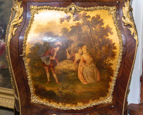 Vetrina in intarsio e vernice Martin della fine del XIX secolo 
