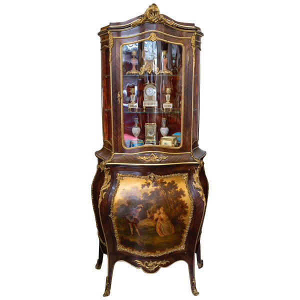 Vetrina in intarsio e vernice Martin della fine del XIX secolo 
