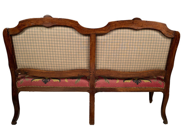 Louis XV-style bench seat upholstered with petit point tapestry, early 19th century