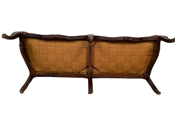 Louis XV-style bench seat upholstered with petit point tapestry, early 19th century