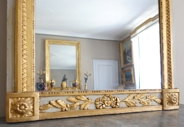 Provencal trumeau, Louis XVI period in-between mirror - gilded with gold leaf, mercury mirror