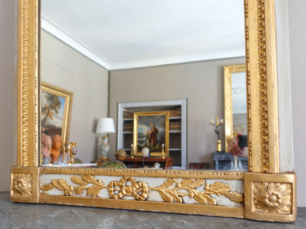 Provencal trumeau, Louis XVI period in-between mirror - gilded with gold leaf, mercury mirror