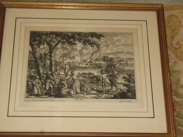 Acqua Terra Aria Fuoco Incisioni di Gabriel Perelle (1604-1677) incorniciate XIX secolo