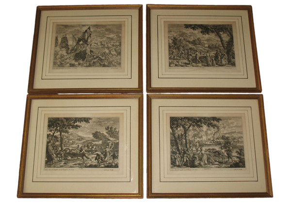 Acqua Terra Aria Fuoco Incisioni di Gabriel Perelle (1604-1677) incorniciate XIX secolo
