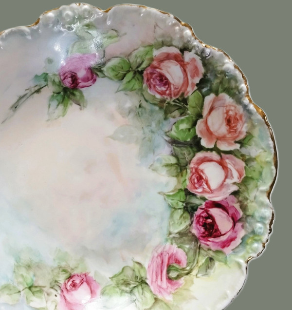   Limoges Jean Pouyat Porcelain Plate With Rose Decor