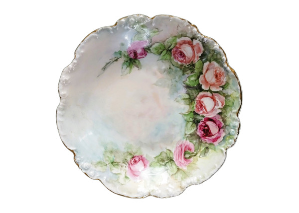   Limoges Jean Pouyat Porcelain Plate With Rose Decor