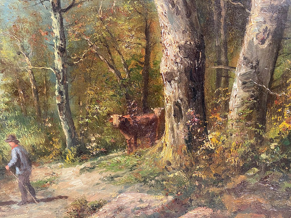 "Paysage aux vaches", large oil on canvas, 19th century, signed E.Perrier