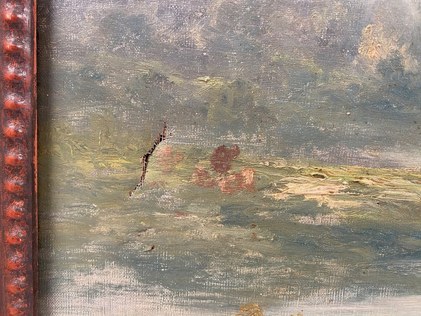 "Paysage aux vaches", large oil on canvas, 19th century, signed E.Perrier