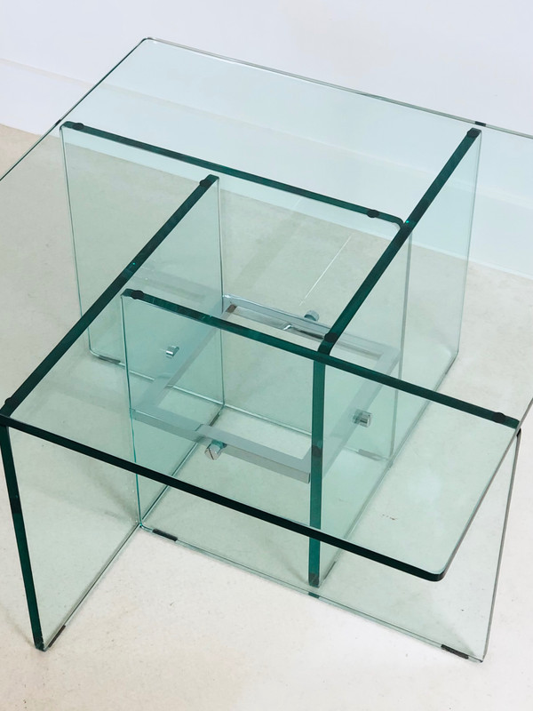 Quadratischer Couchtisch aus Kristallglas, Italien 70er Jahre