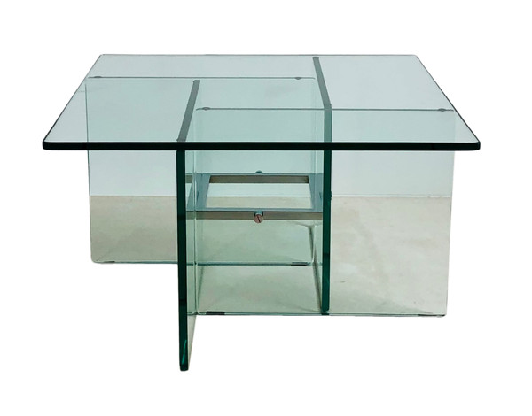Quadratischer Couchtisch aus Kristallglas, Italien 70er Jahre