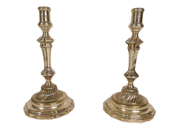 Pair of Regency Bronze Silvered Candlesticks XVIIIth Century