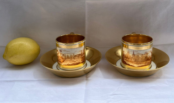 Pair Of Porcelain Cups And Coasters From KPM 20th century