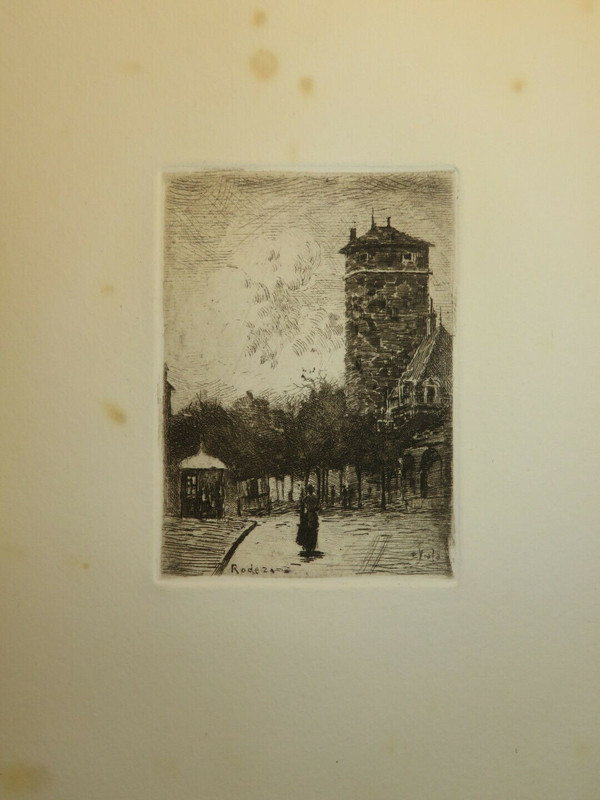 Etching by Eugène Viala - aquafortist from Aveyron