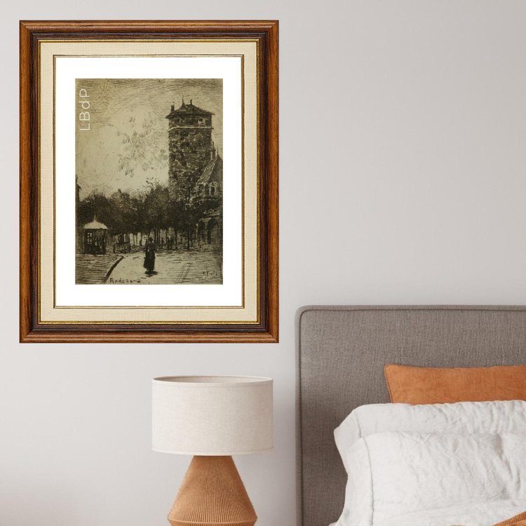 Etching by Eugène Viala - aquafortist from Aveyron