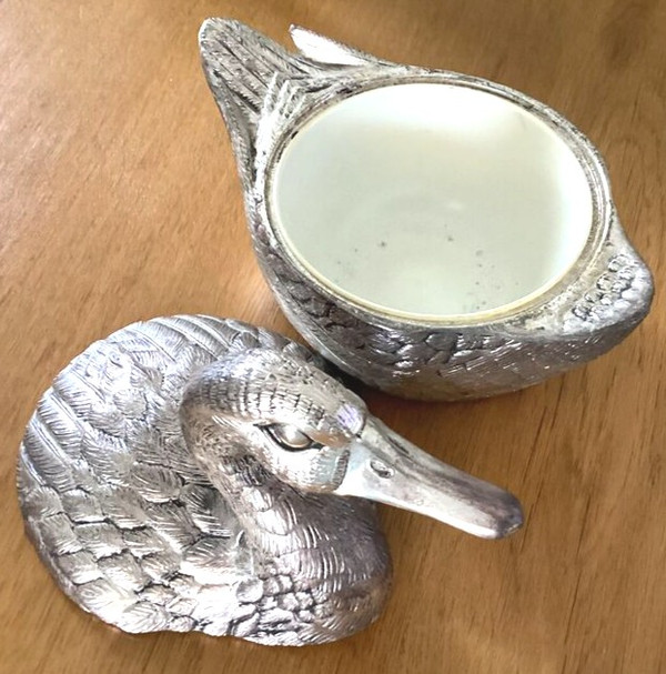Silberne Metall-Ente Tisch-Kühlbox Mauro Manetti 1960