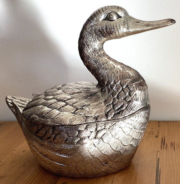 Silberne Metall-Ente Tisch-Kühlbox Mauro Manetti 1960