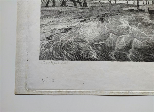 Etching Seascape Engraving After Ludolf Bakhuizen 18th c Old Print