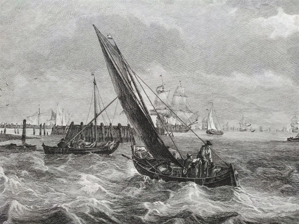 Etching Seascape Engraving After Ludolf Bakhuizen 18th c Old Print