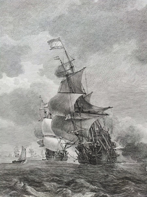 Etching Seascape Engraving After Ludolf Bakhuizen 18th c Old Print