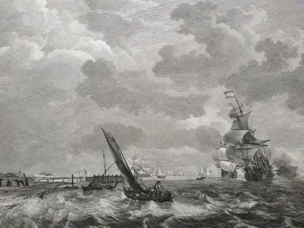 Etching Seascape Engraving After Ludolf Bakhuizen 18th c Old Print