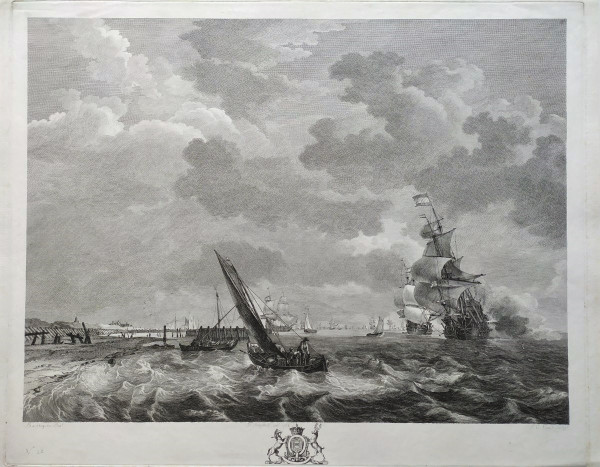 Etching Seascape Engraving After Ludolf Bakhuizen 18th c Old Print
