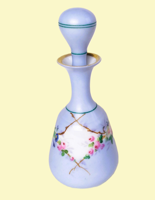 Bottiglia di profumo in porcellana con fiori dipinti a mano del XIX secolo