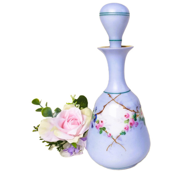 Bottiglia di profumo in porcellana con fiori dipinti a mano del XIX secolo