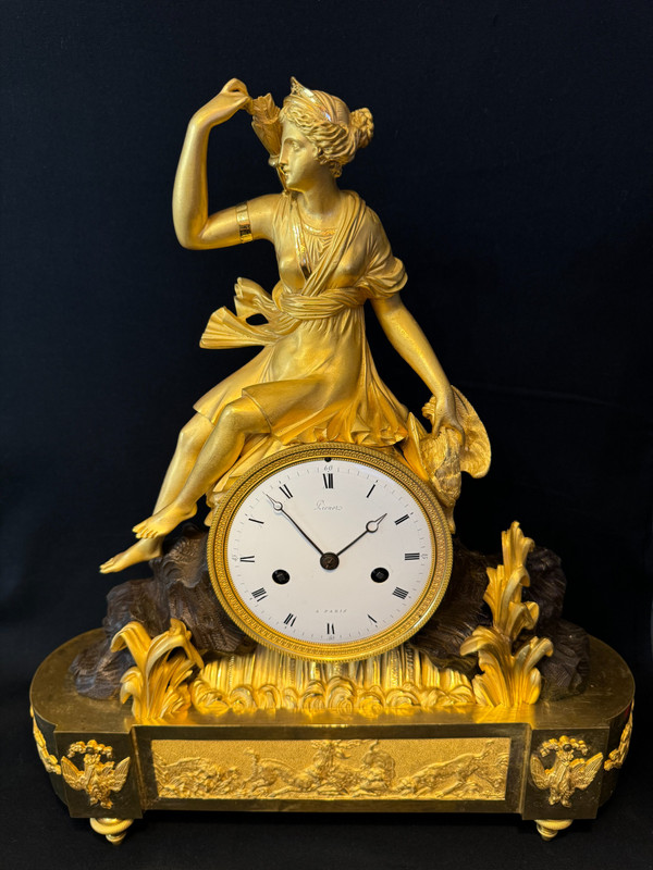 Large Empire gilt bronze "Diana the Huntress" clock
