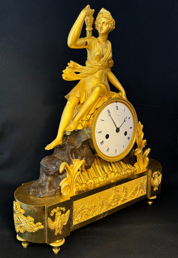 Large Empire gilt bronze "Diana the Huntress" clock
