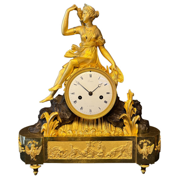Large Empire gilt bronze "Diana the Huntress" clock