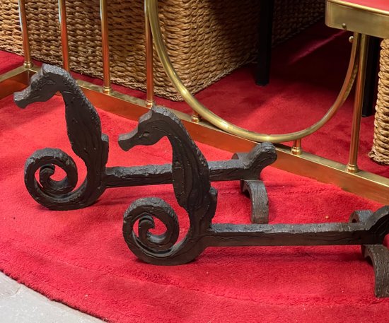 PAIR OF ANDIRONS, DLG BY EDOUARD SHENCK