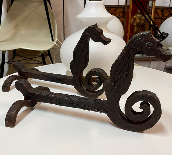 PAIR OF ANDIRONS, DLG BY EDOUARD SHENCK