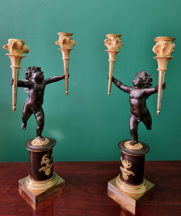 André-Antoine RAVRIO, pair of zephyr candelabras, Empire period, 1805.