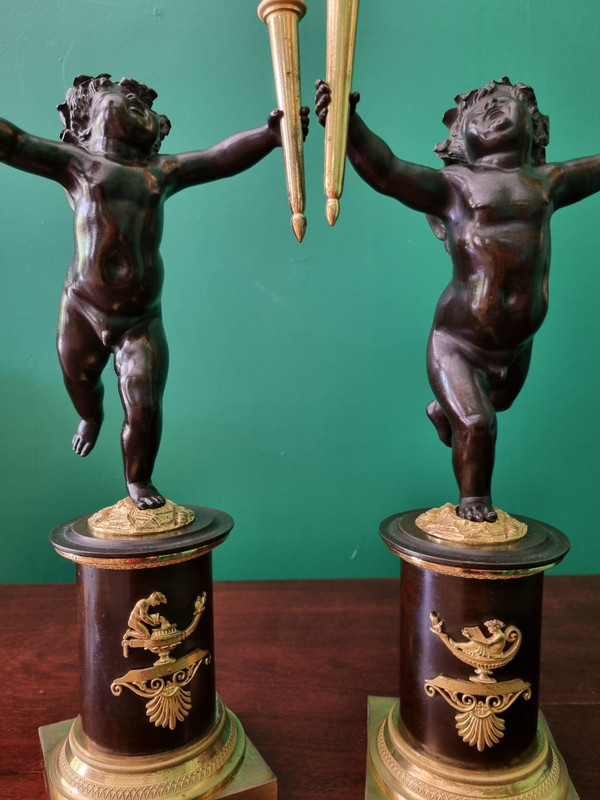 André-Antoine RAVRIO, pair of zephyr candelabras, Empire period, 1805.