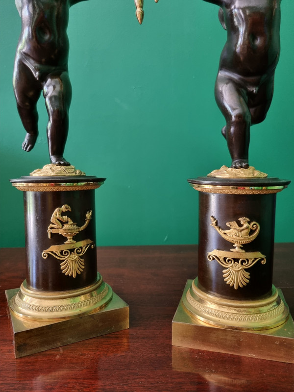 André-Antoine RAVRIO, pair of zephyr candelabras, Empire period, 1805.