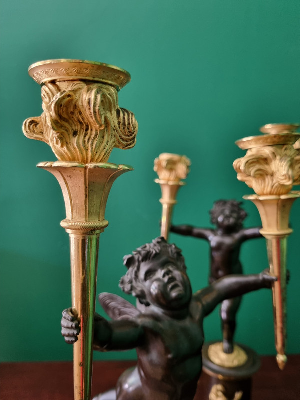 André-Antoine RAVRIO, pair of zephyr candelabras, Empire period, 1805.